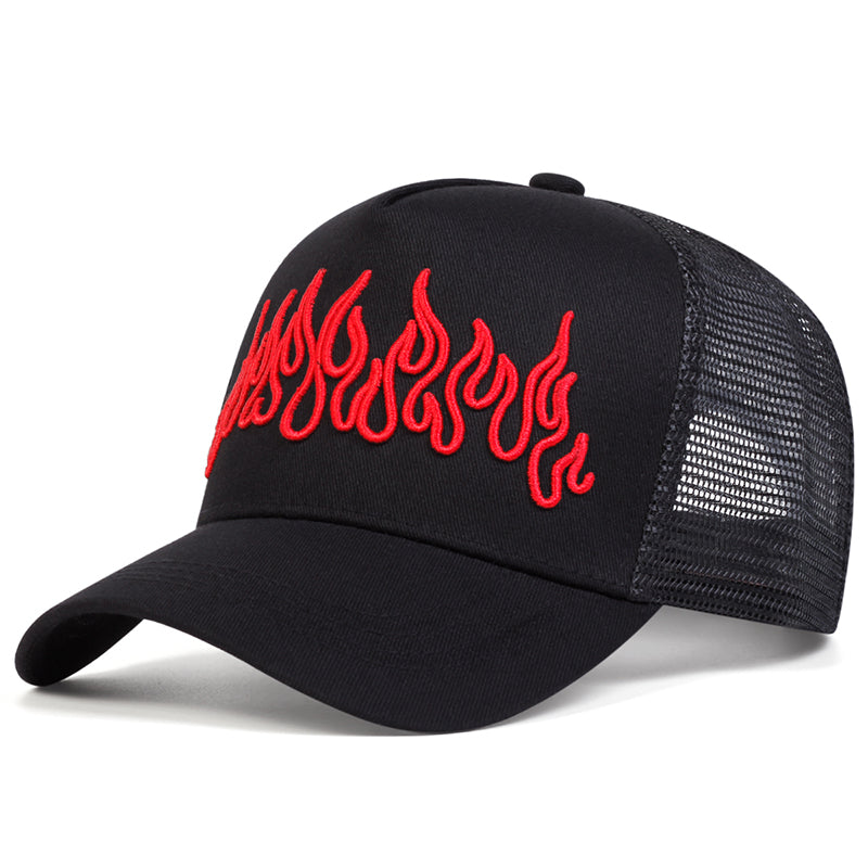 Flame- Embroidered Fitted Caps