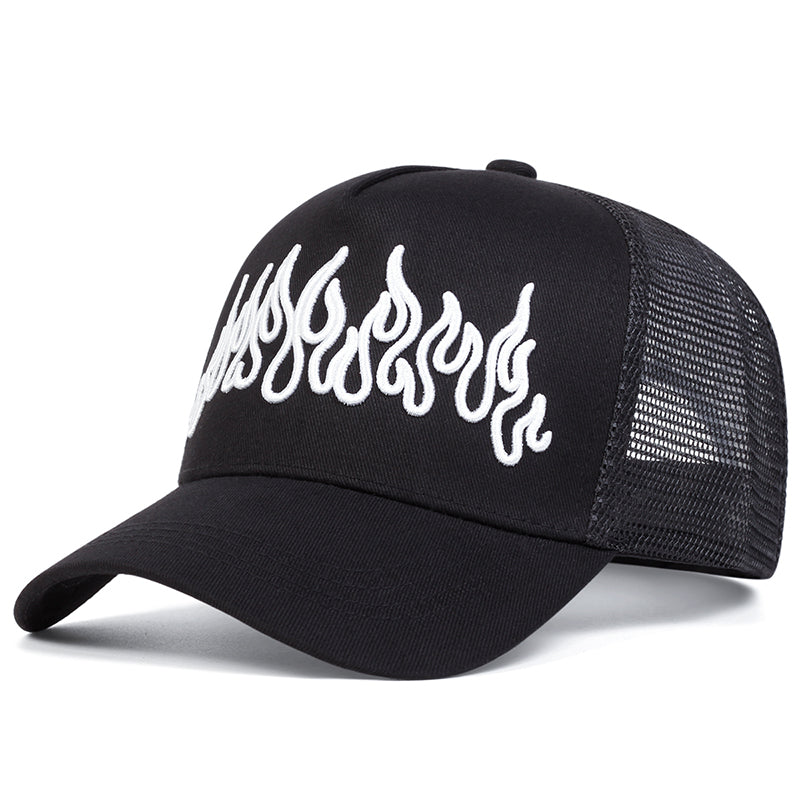 Flame- Embroidered Fitted Caps