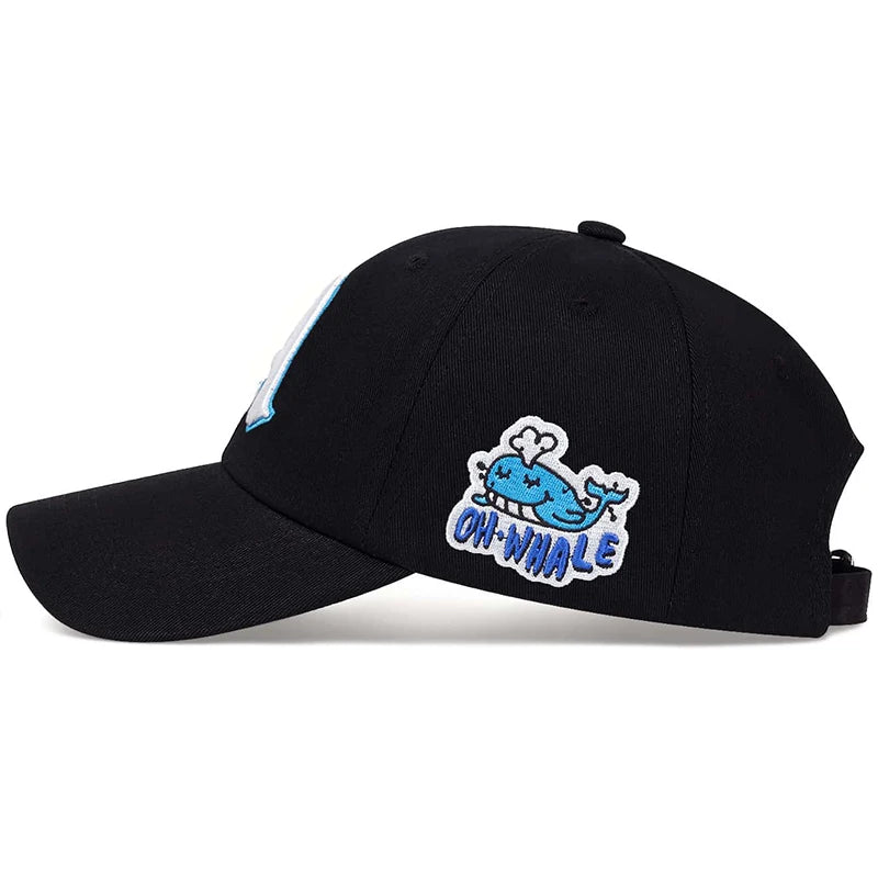 Oh-Whale Embroidered Fitted Cap – Playful Marine Design