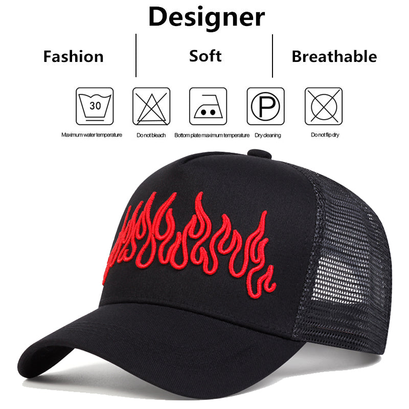 Flame- Embroidered Fitted Caps